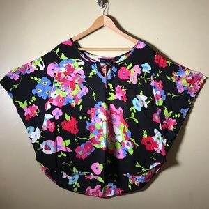 Westbound Black Floral Batwing Blouse Top Large